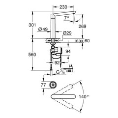 Maattekening Grohe K7 F-digital digitale keukenmengkraan