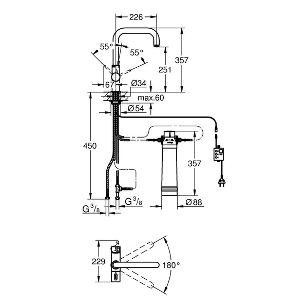 Maattekening Grohe Blue Pure starterkit