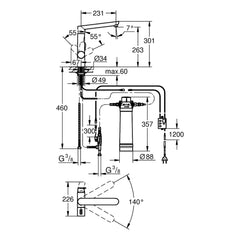 Maattekening Grohe Blue K7  Pure starterkit