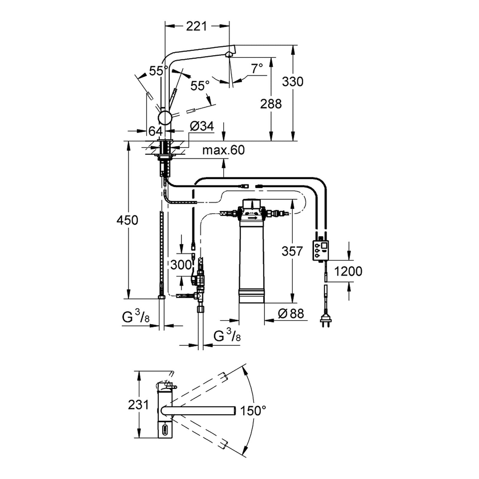 Maattekening Grohe Blue Pure Minta starterkit