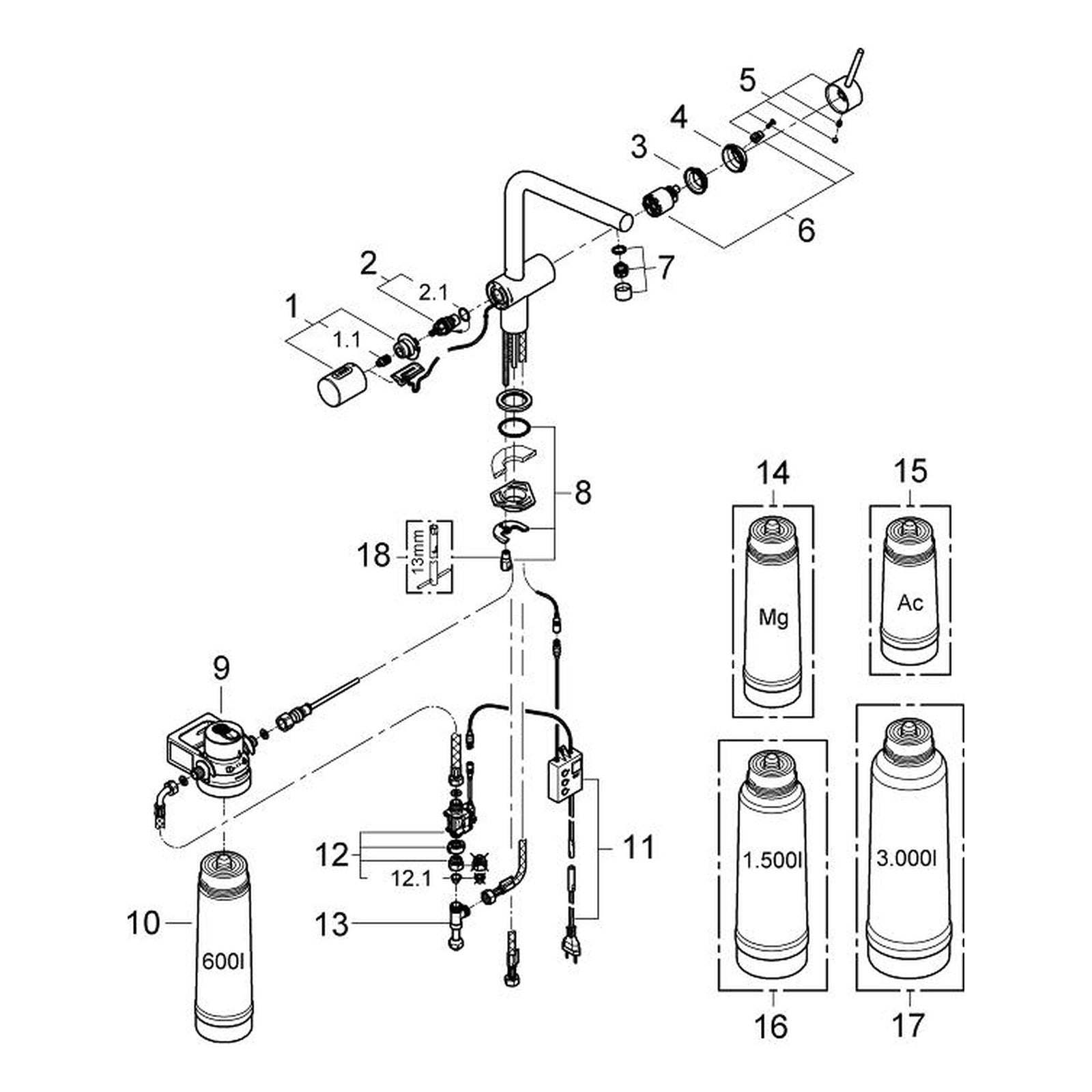 Onderdelentekening Grohe Blue Pure Minta starterkit