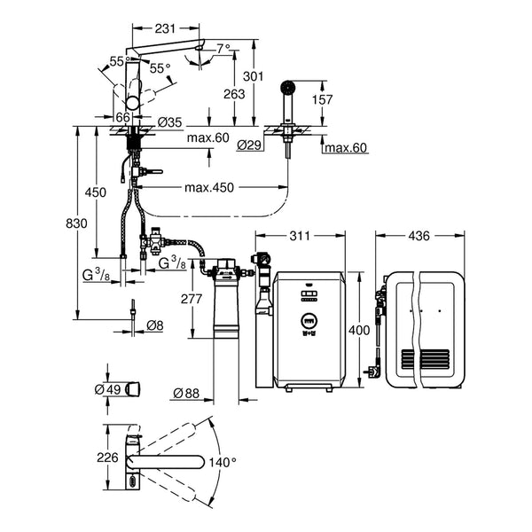 Maattekening Grohe Blue K7 Professional starterkit