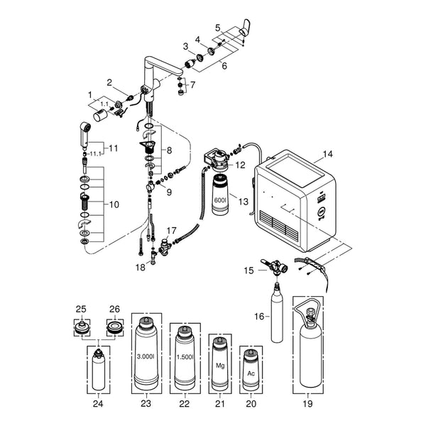 Onderdelentekening Grohe Blue K7 Professional starterkit