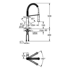Maattekening Grohe K7 keukenmengkraan