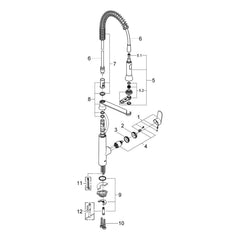 Onderdelentekening Grohe K7 keukenmengkraan 2012–2016