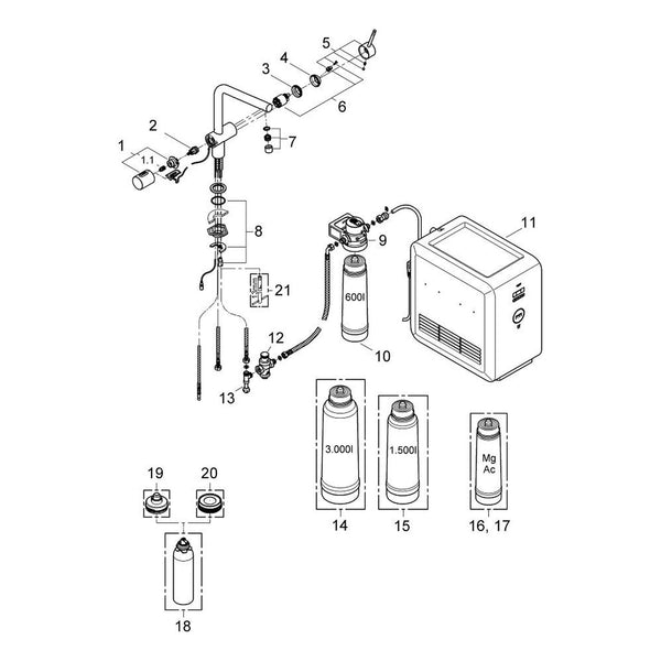 Onderdelentekening Grohe Blue Minta Chilled starterkit