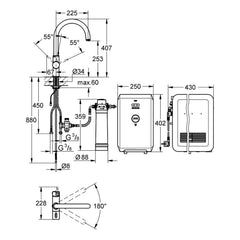 Maattekening Grohe Blue Chilled starterkit