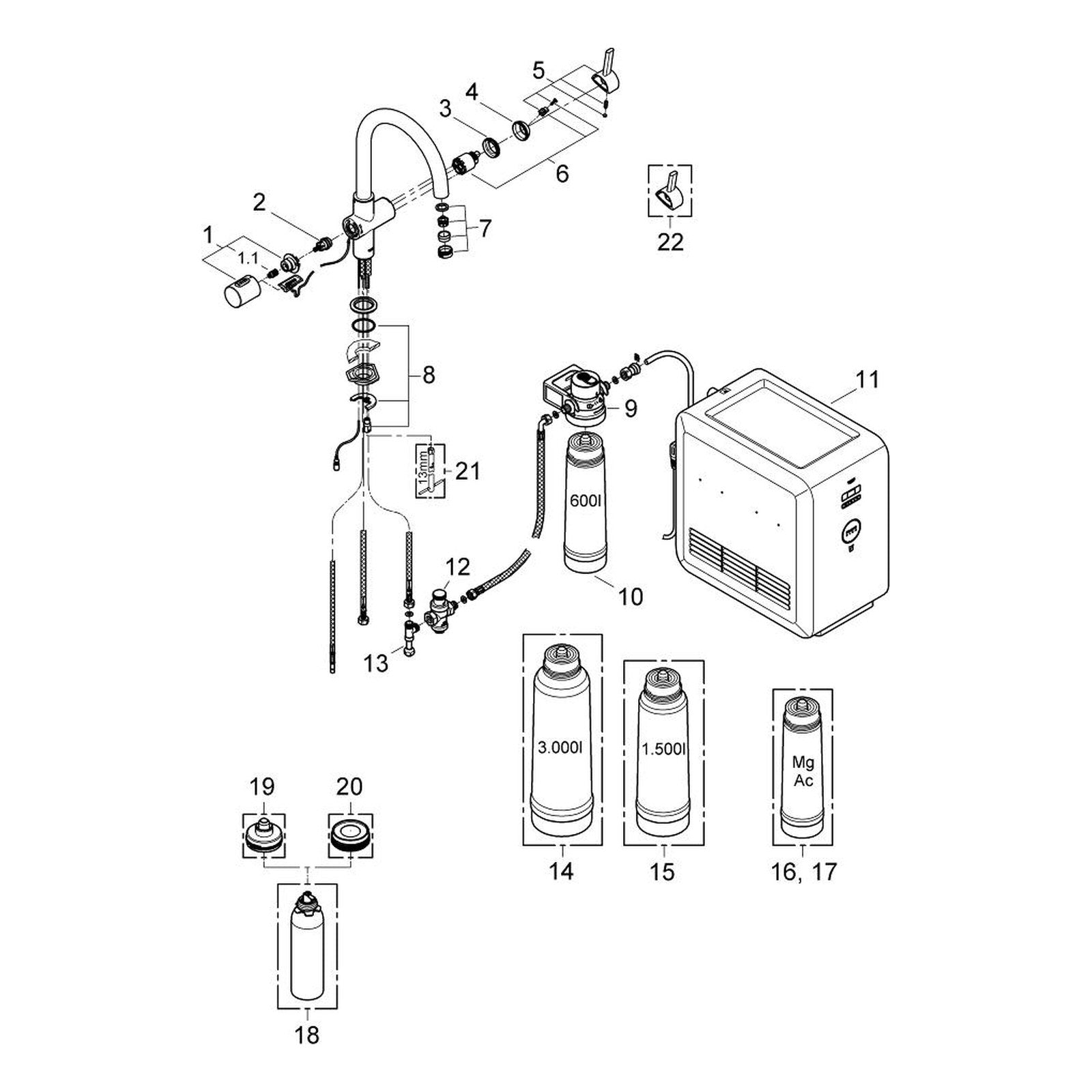Onderdelentekening Grohe Blue Chilled starterkit