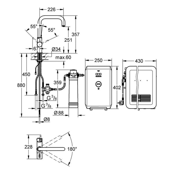 Maattekening Grohe Blue Chilled starterkit