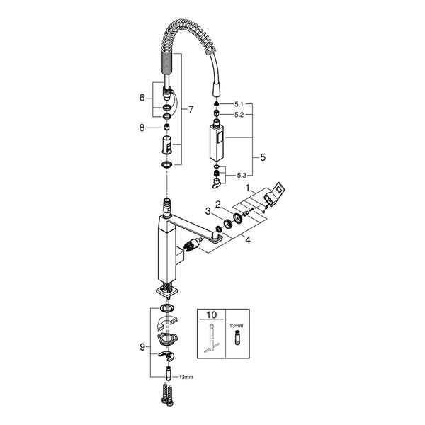 Onderdelentekening Grohe Eurocube keukenmengkraan