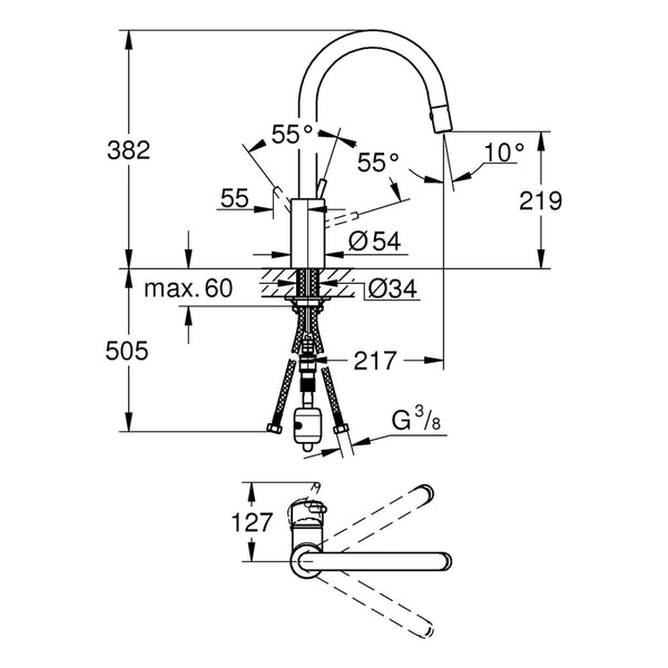 Maattekening Grohe Concetto keukenmengkraan