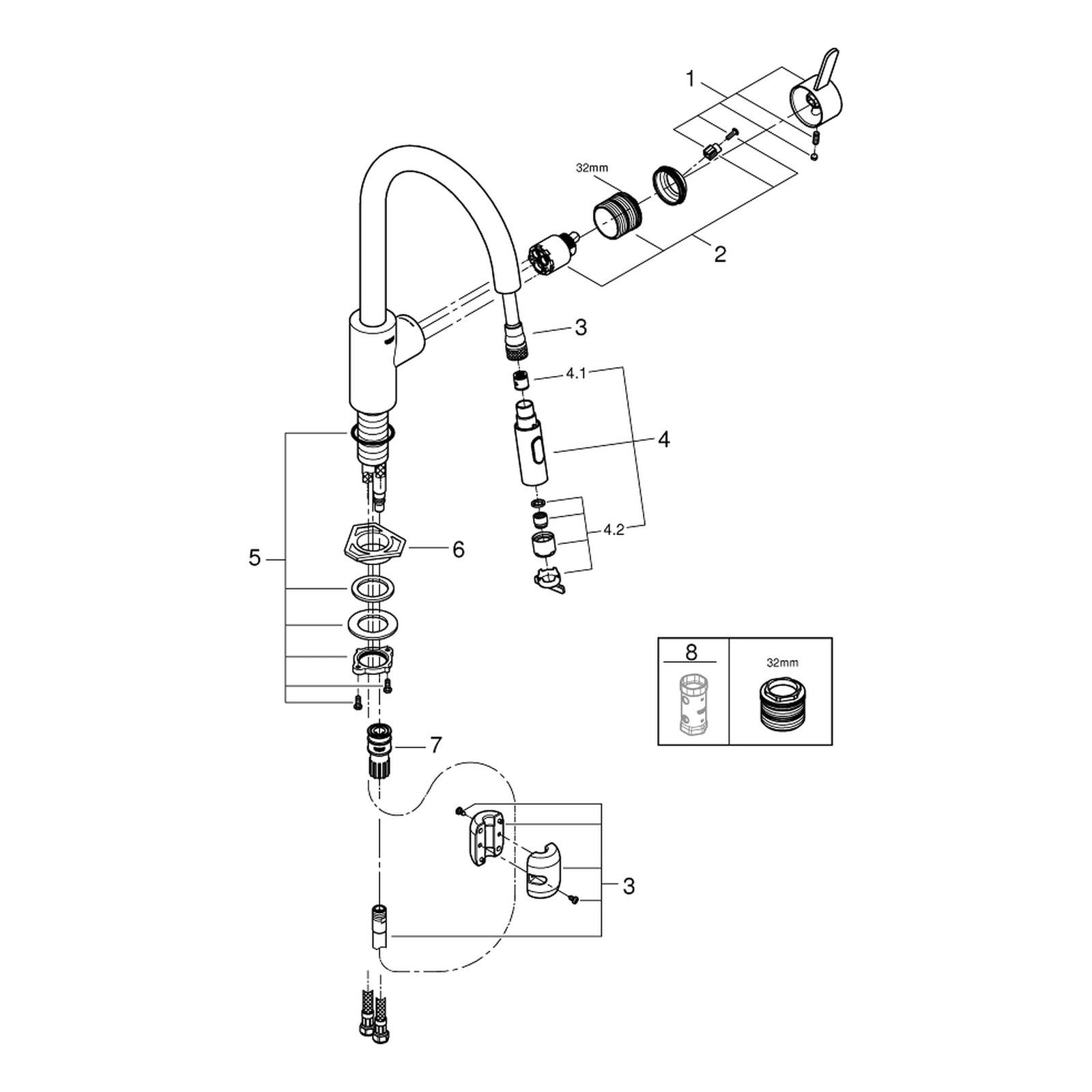 Onderdelentekening Grohe Get keukenmengkraan 2017–2020