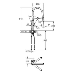 Maattekening Grohe Concetto keukenmengkraan