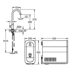 Maattekening Grohe Blue Home mono Starterkit