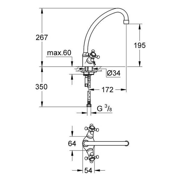 Maattekening Grohe Arabesk keukenmengkraan
