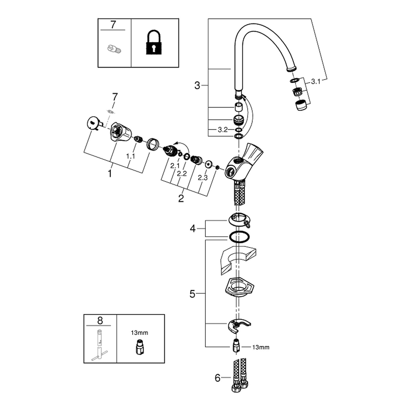 Onderdelentekening Grohe Costa L keukenmengkraan
