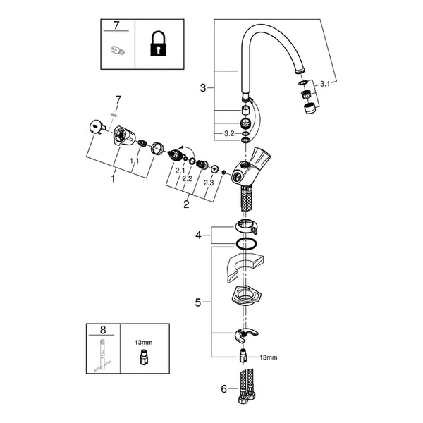 Onderdelentekening Grohe Costa L keukenmengkraan