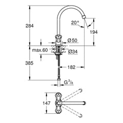 Maattekening Grohe Costa L keukenmengkraan