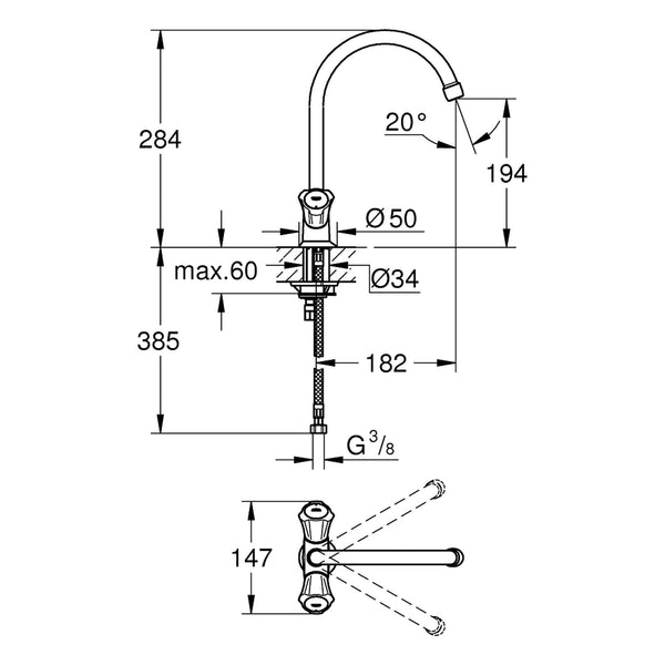 Maattekening Grohe Costa L keukenmengkraan