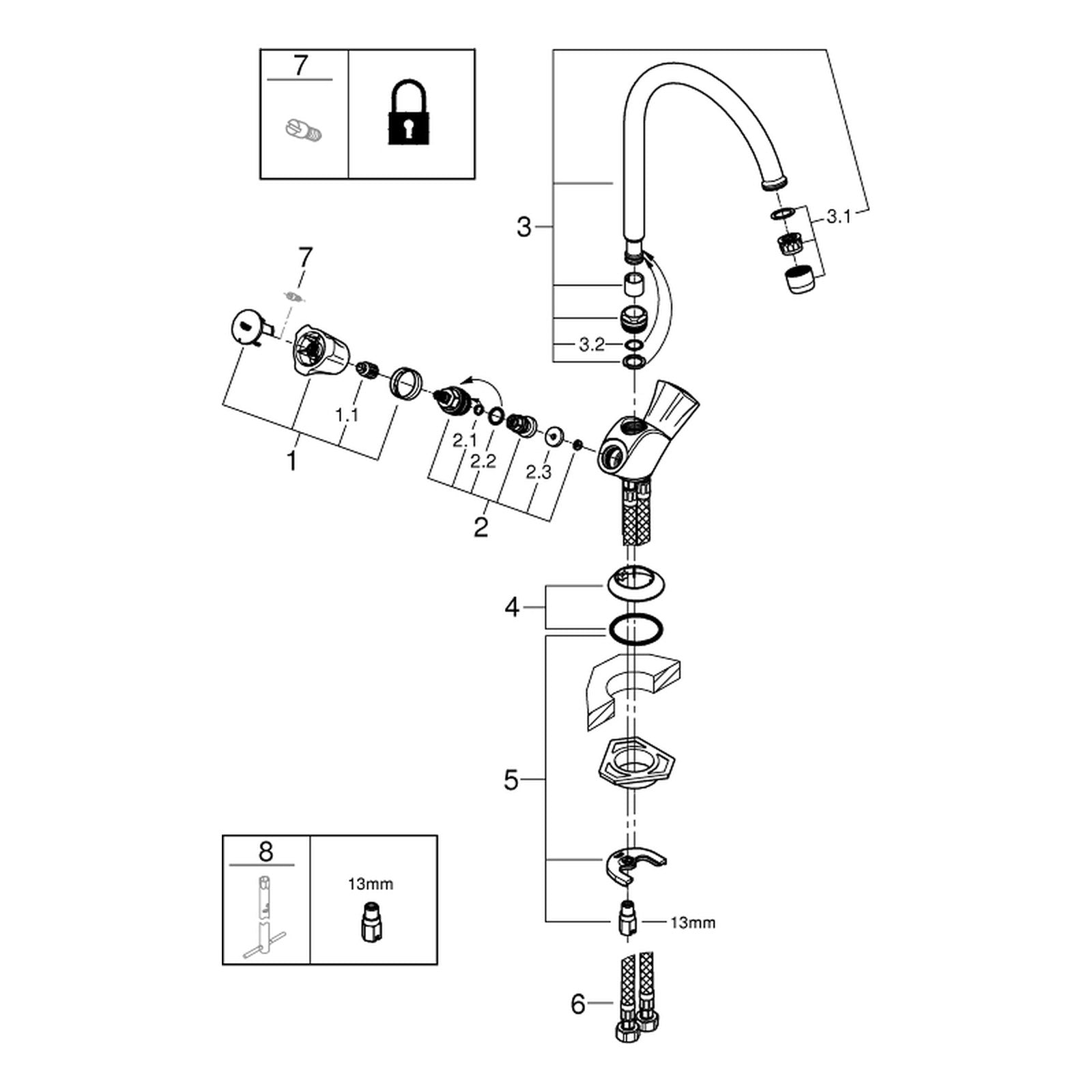 Onderdelentekening Grohe Costa L keukenmengkraan
