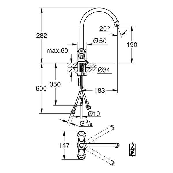 Maattekening Grohe Costa L keukenmengkraan