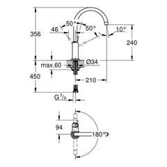 Maattekening Grohe Atrio keukenmengkraan