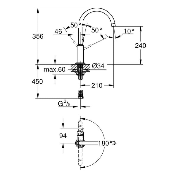 Maattekening Grohe Atrio keukenmengkraan
