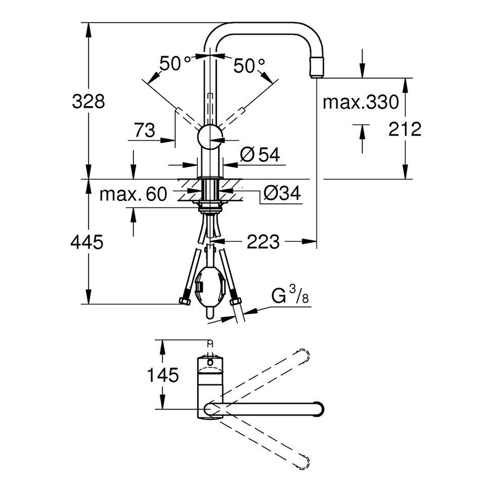 Maattekening Grohe Minta keukenmengkraan