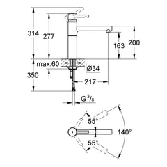 Maattekening Grohe Essence keukenmengkraan