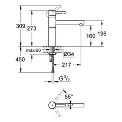 Maattekening Grohe Essence keukenmengkraan