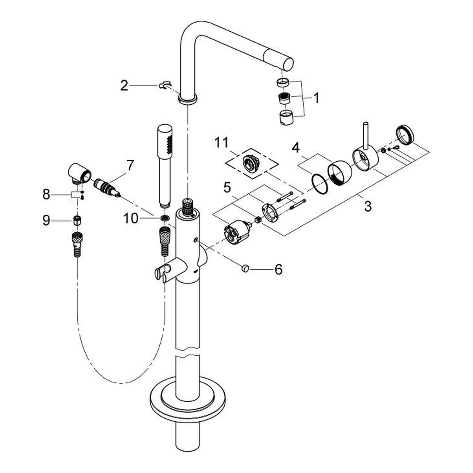 Onderdelentekening Grohe Atrio badmengkraan, vloermontage