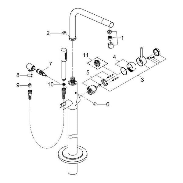 Onderdelentekening Grohe Atrio badmengkraan, vloermontage