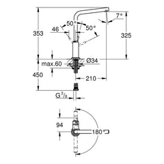 Maattekening Grohe Atrio keukenmengkraan