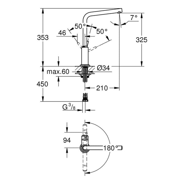 Maattekening Grohe Atrio keukenmengkraan