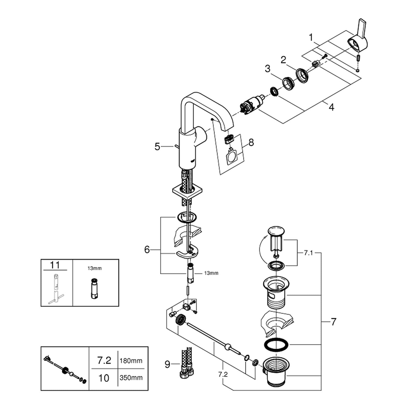 Onderdelentekening Grohe Allure wastafelmengkraan L-Size