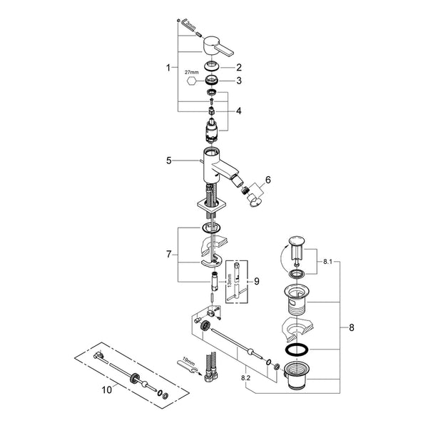 Onderdelentekening Grohe Allure bidetmengkraan M-Size