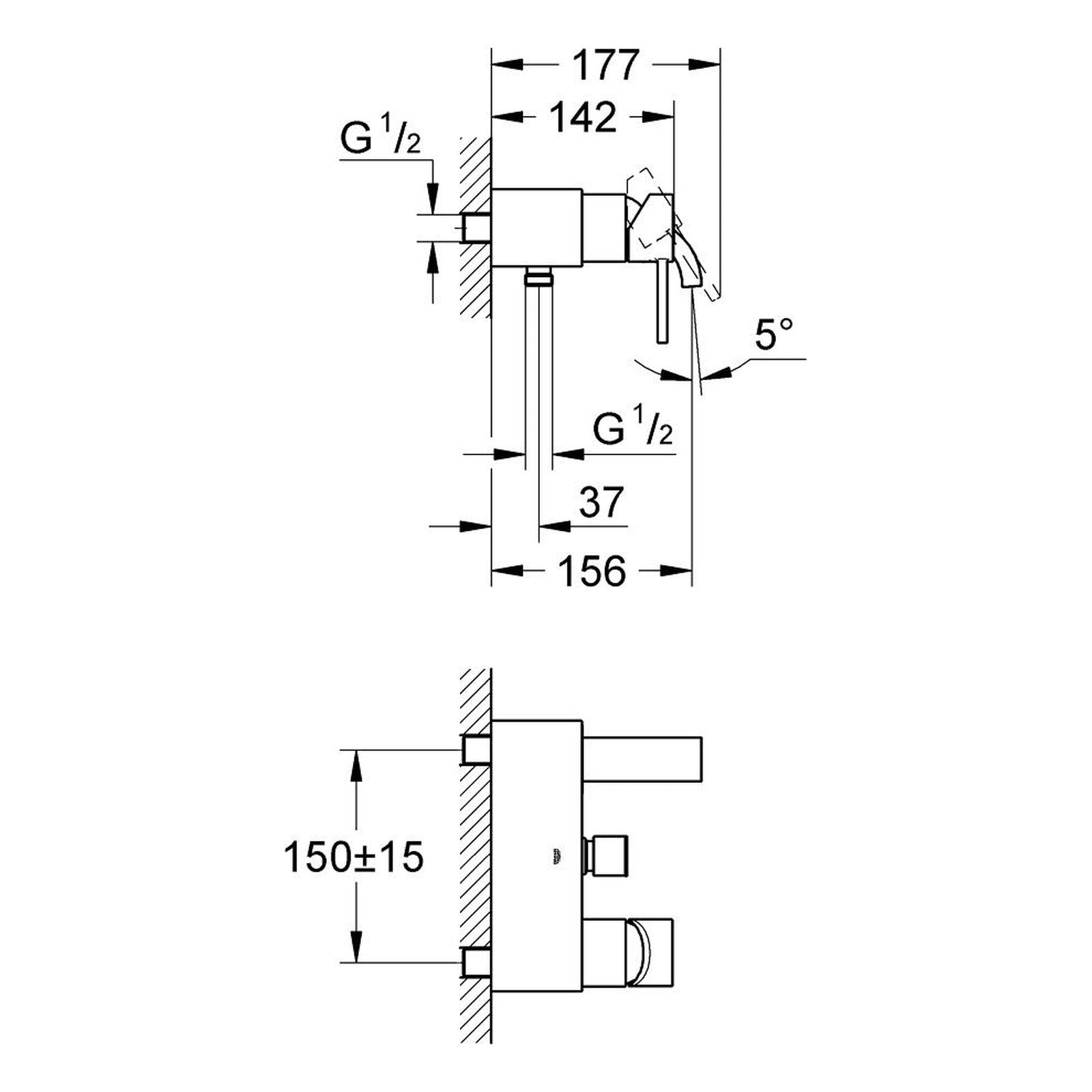Maattekening Grohe Allure badmengkraan
