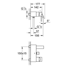 Maattekening Grohe Allure badmengkraan