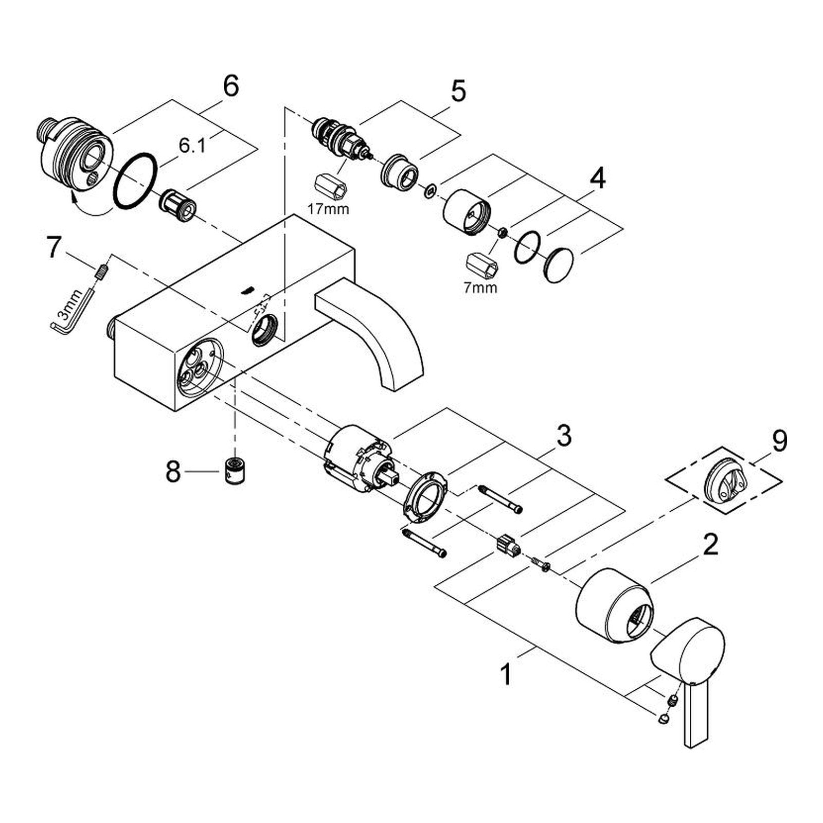 Onderdelentekening Grohe Allure badmengkraan