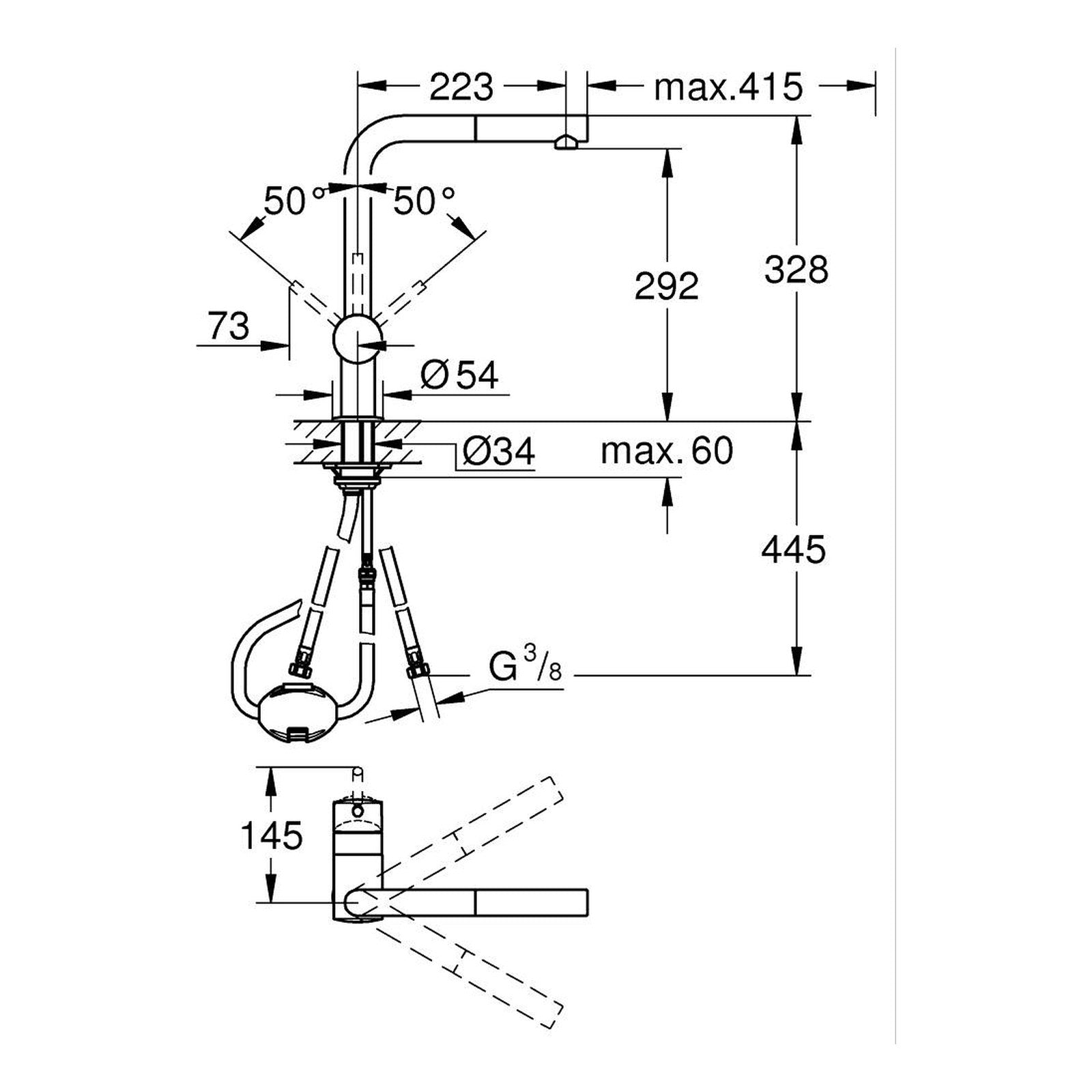 Maattekening Grohe Minta keukenmengkraan