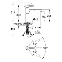 Maattekening Grohe Essence keukenmengkraan