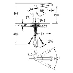Maattekening Grohe K7 keukenmengkraan