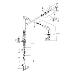 Onderdelentekening Grohe K7 keukenmengkraan 2008–2016