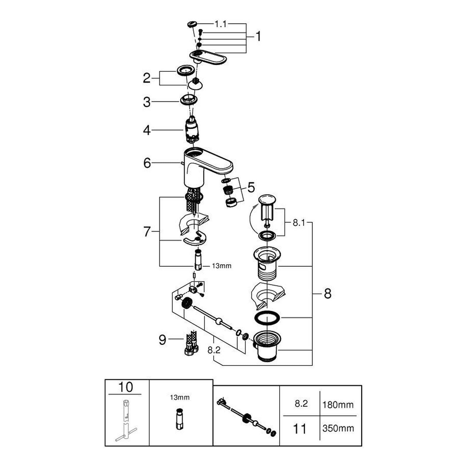 Onderdelentekening Grohe Veris wastafelmengkraan S-Size