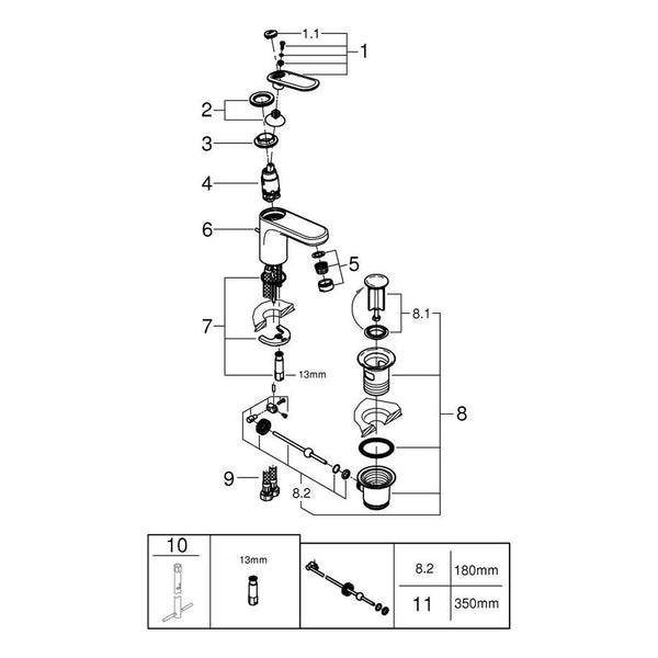 Onderdelentekening Grohe Veris wastafelmengkraan S-Size