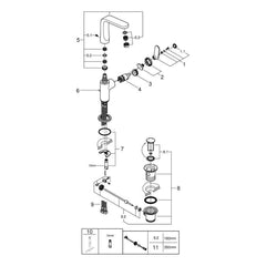Onderdelentekening Grohe Veris wastafelmengkraan L-Size