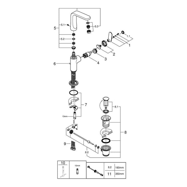 Onderdelentekening Grohe Veris wastafelmengkraan L-Size