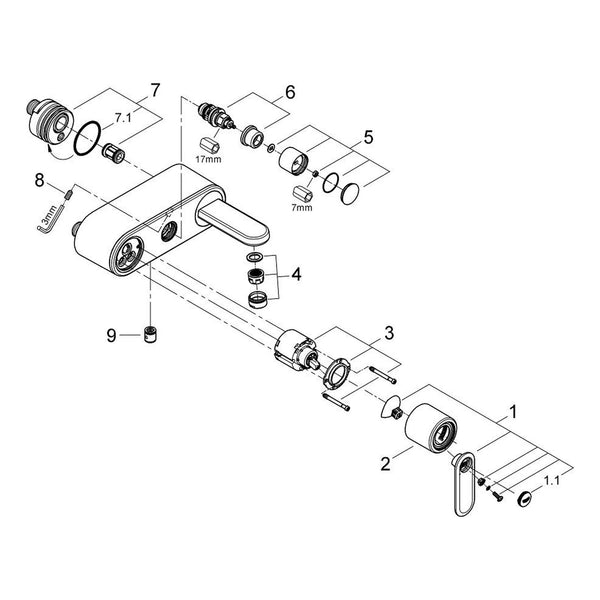 Onderdelentekening Grohe Veris badmengkraan
