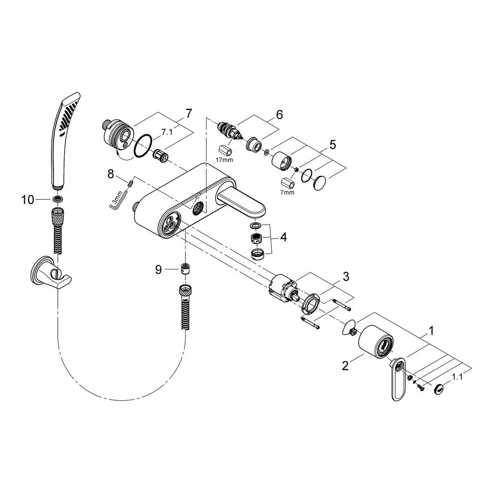 Onderdelentekening Grohe Veris badmengkraan