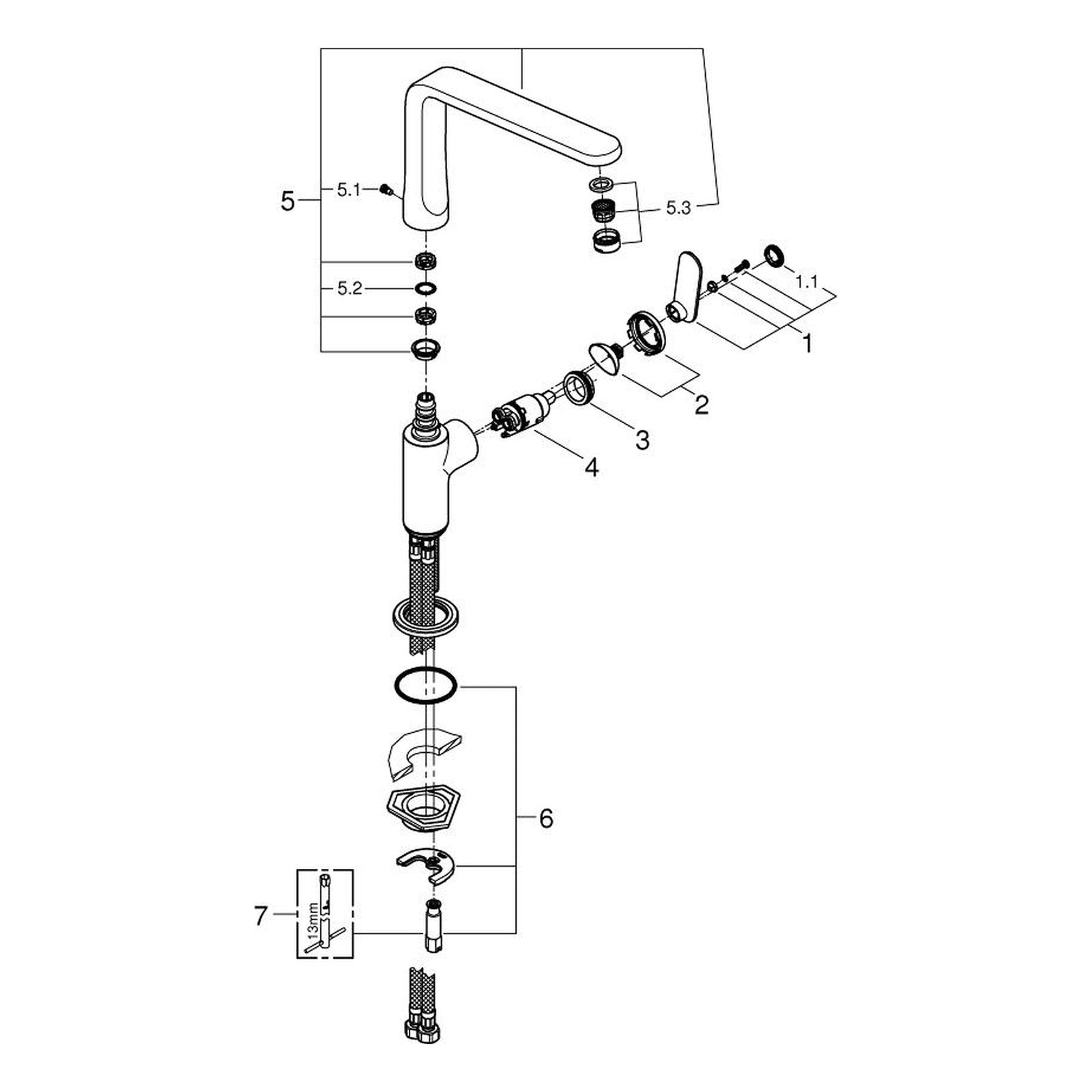 Onderdelentekening Grohe Veris keukenmengkraan